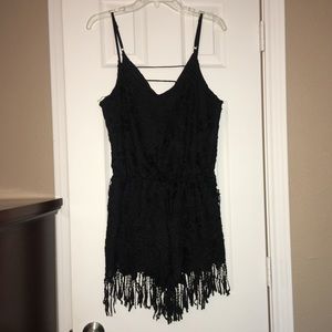 Black crochet detail romper